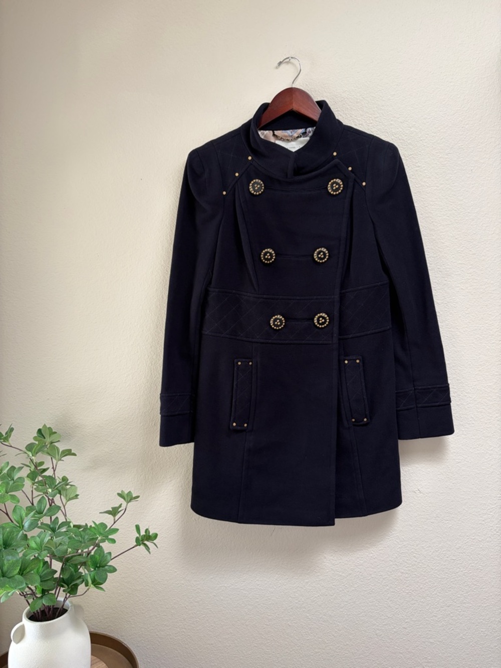 Leifsdottir Iberia Military Wool Double Breasted Navy Blue Peacoat, Size 6